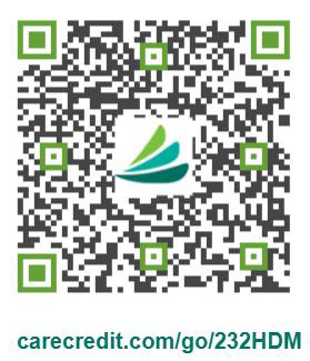 The image displays a QR code with a green border containing a logo that appears to be related to healthcare or wellness, accompanied by a QR code scanner graphic.